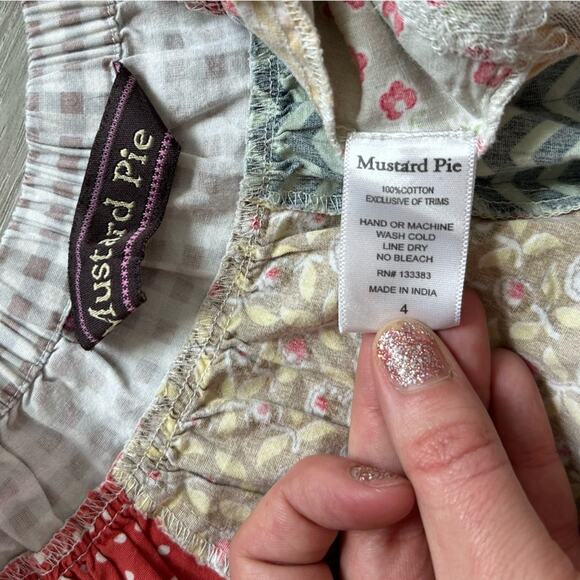 Mudpie- stretch waist - ruffle patchwork skirt- little girls 4T boho cotton - Picture 5 of 6